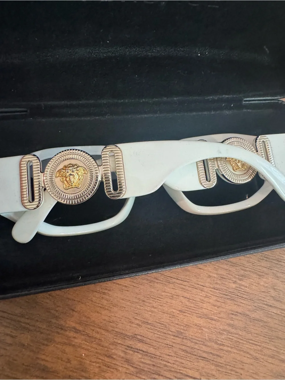 Versace White Frame Black Lens Retro Oval Sunglasses